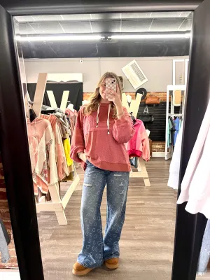 Heart Pattern Denim Pants