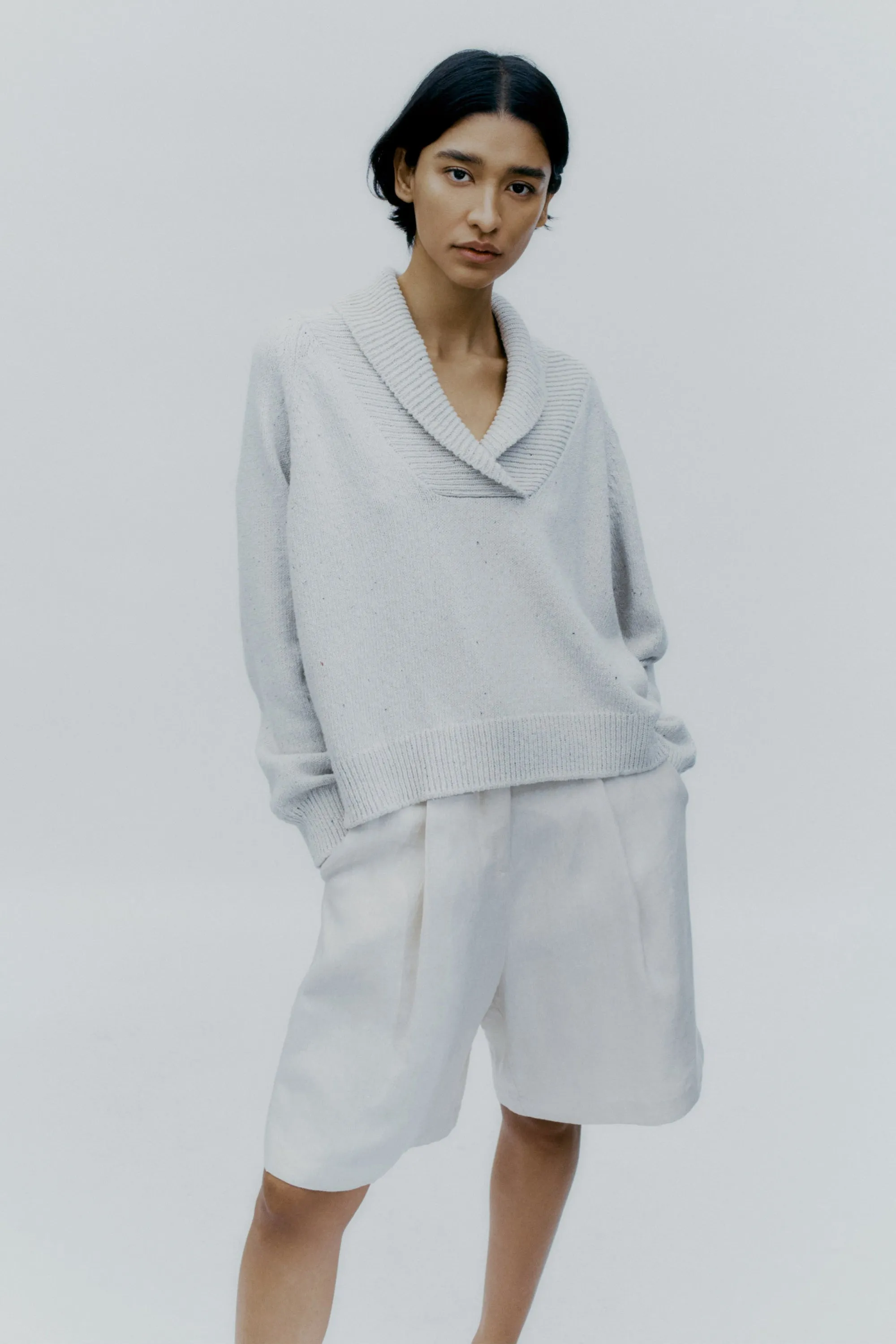 Heather Cotton Sweater, Natural