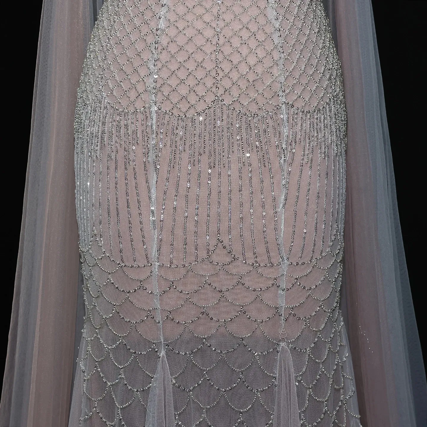 HELEN Luxury Beaded Lotus Pink Evening Gown with Sheer Cape Choker