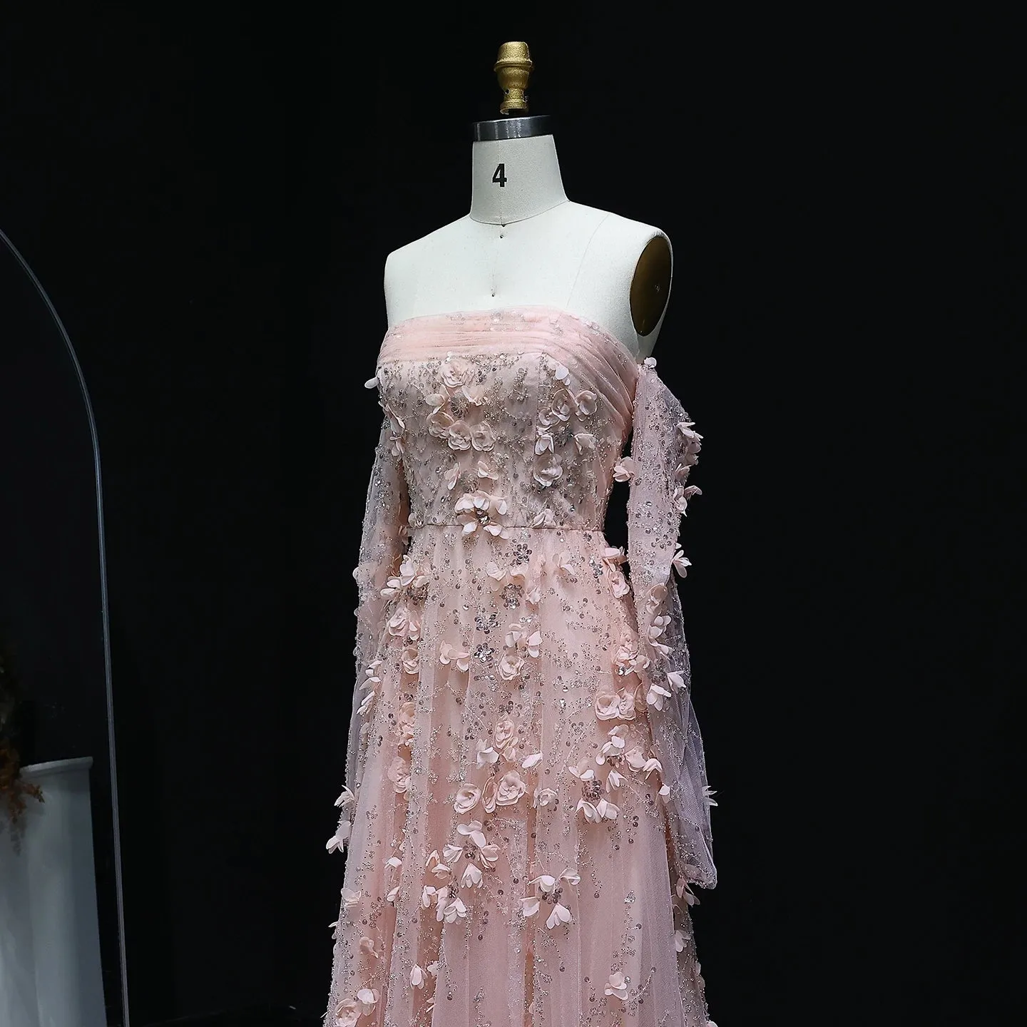 HELEN Luxury Blush Pink 3D Flowers Strapless Evening Dress