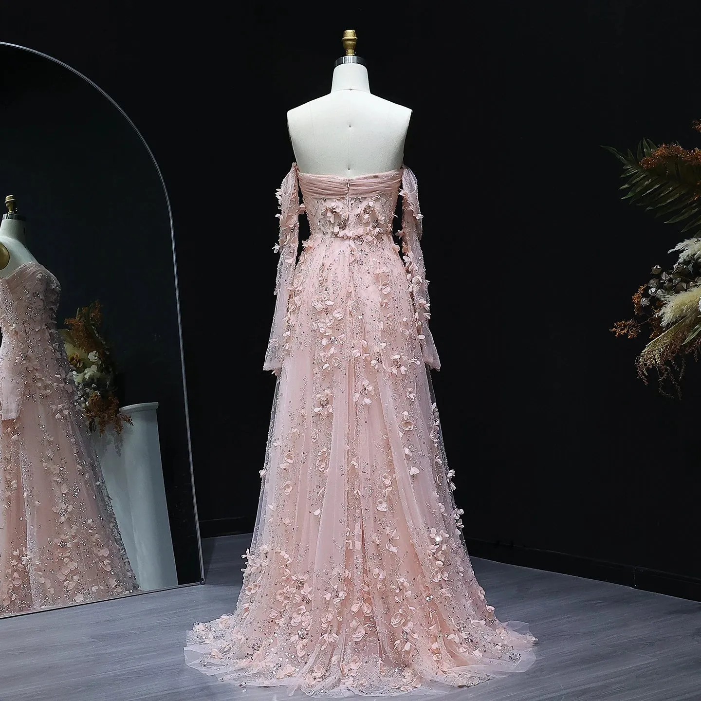 HELEN Luxury Blush Pink 3D Flowers Strapless Evening Dress