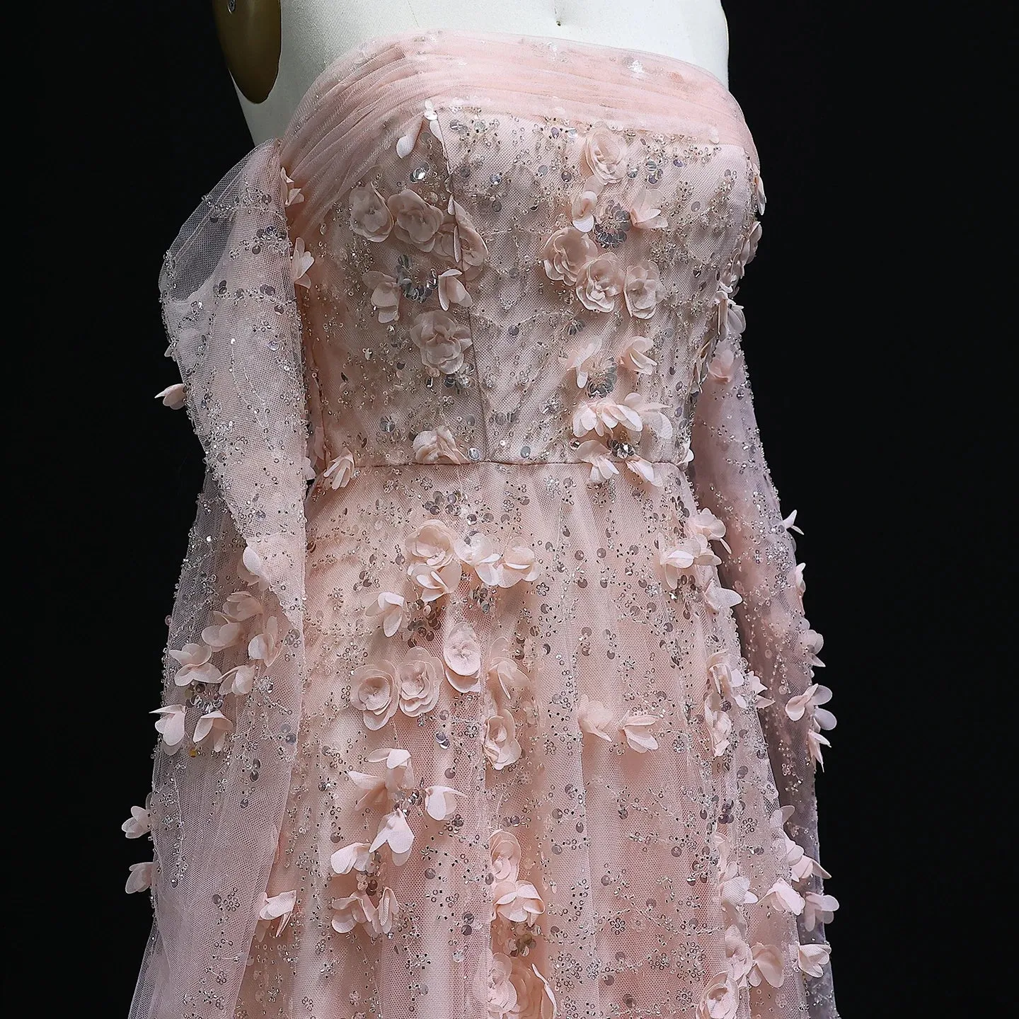 HELEN Luxury Blush Pink 3D Flowers Strapless Evening Dress