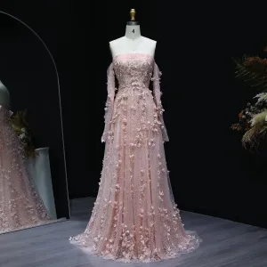 HELEN Luxury Blush Pink 3D Flowers Strapless Evening Dress