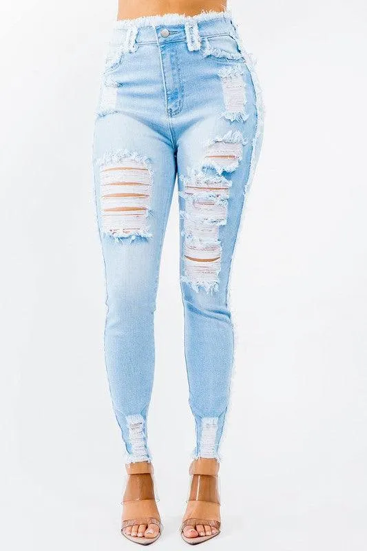 HIGH WAIST DISTRESSED SKINNY JEANS