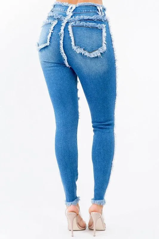 HIGH WAIST DISTRESSED SKINNY JEANS