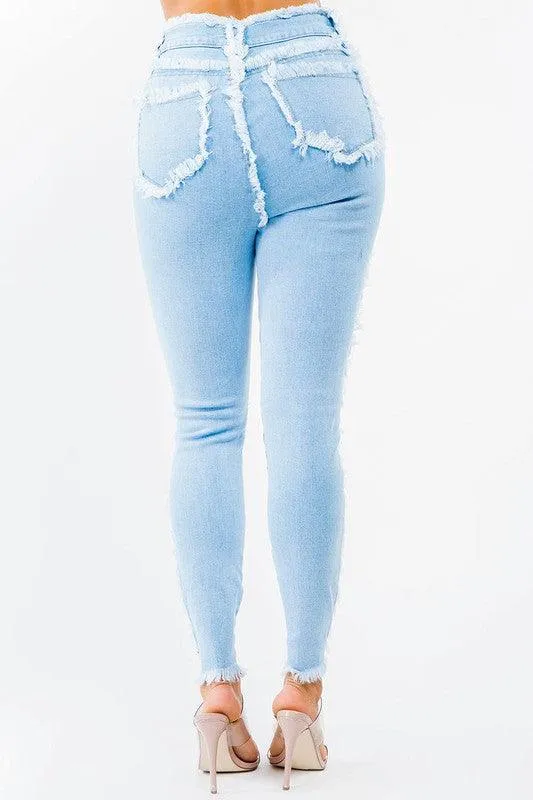 HIGH WAIST DISTRESSED SKINNY JEANS