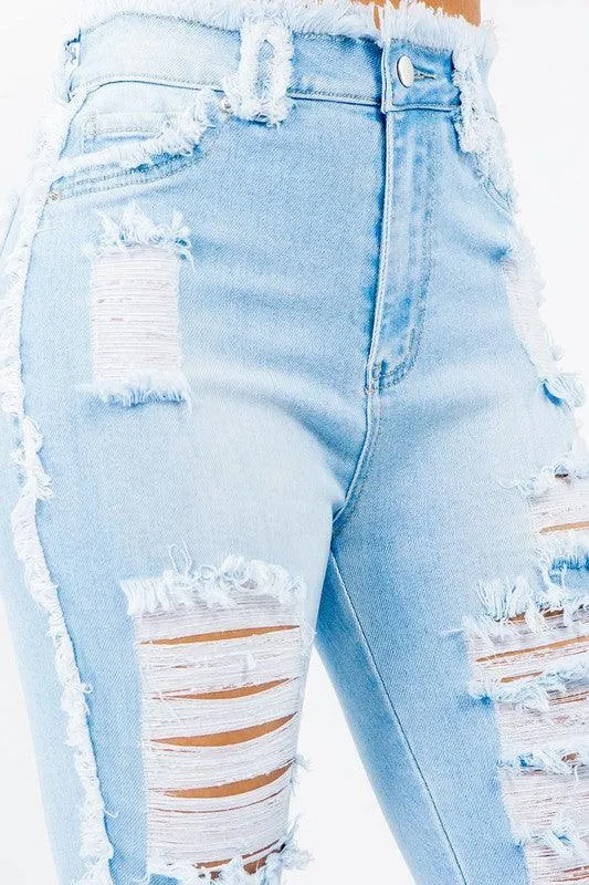 HIGH WAIST DISTRESSED SKINNY JEANS