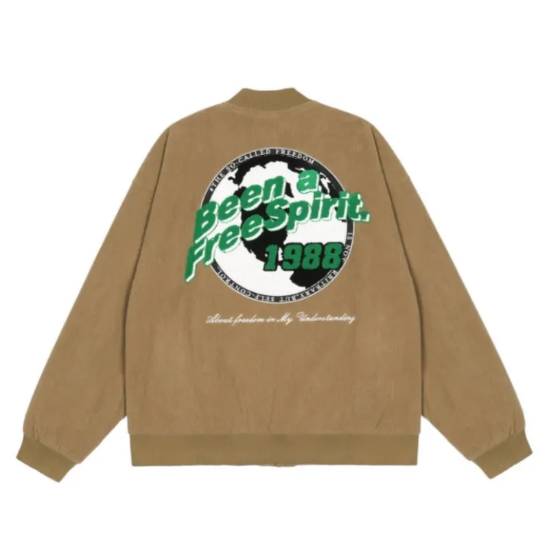 Hip Hop Corduroy Letter Embroidered Jacket