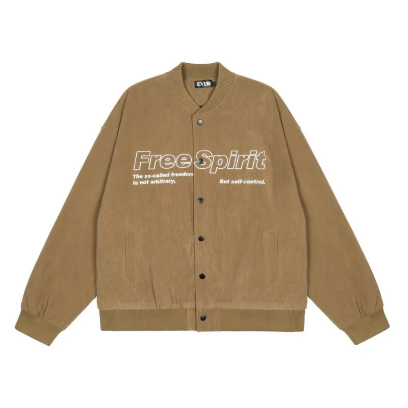 Hip Hop Corduroy Letter Embroidered Jacket