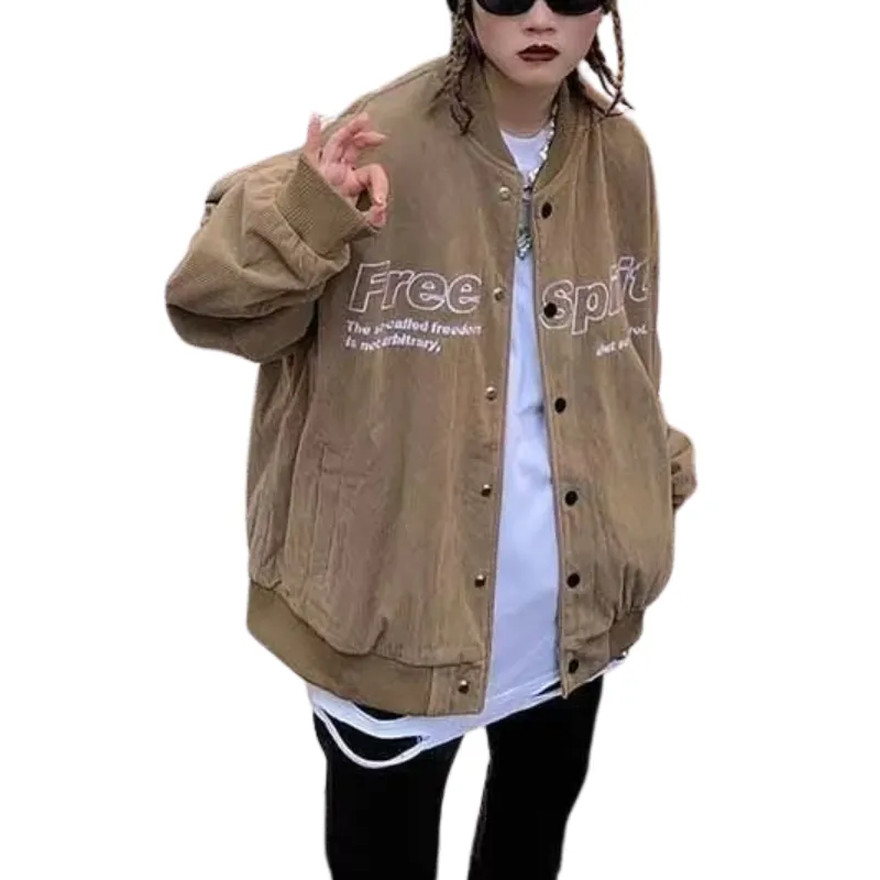Hip Hop Corduroy Letter Embroidered Jacket