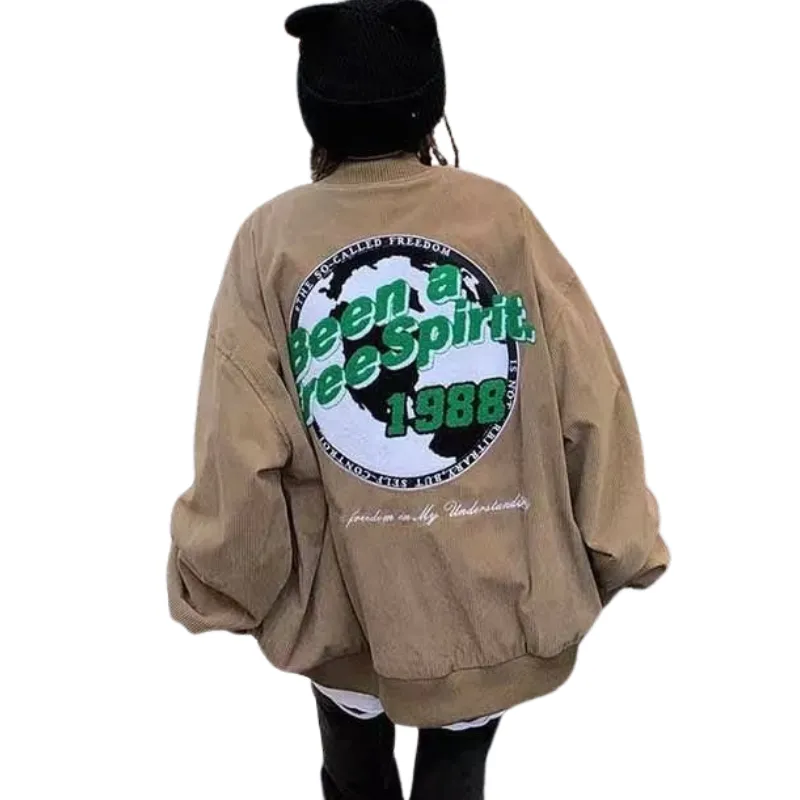 Hip Hop Corduroy Letter Embroidered Jacket