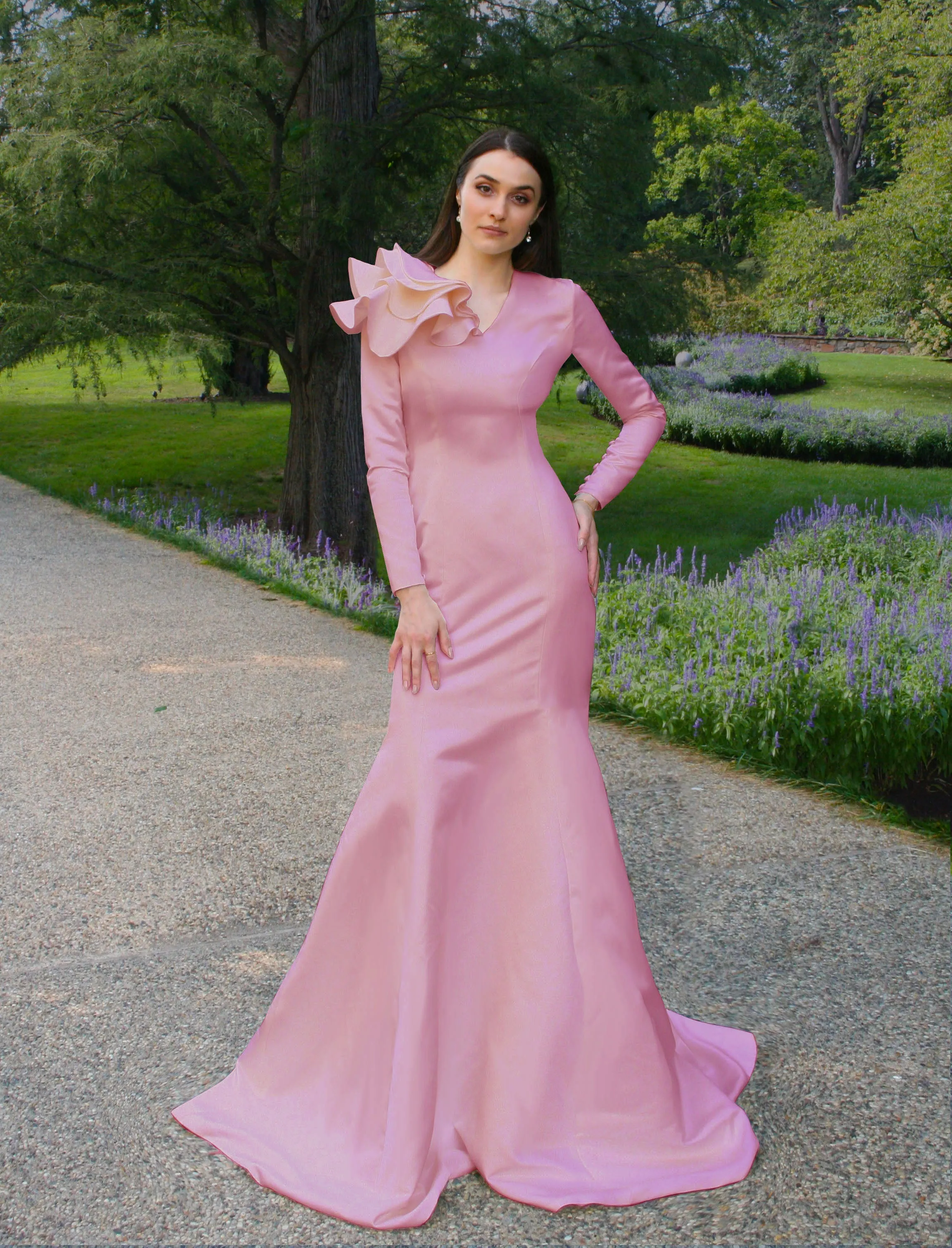 Honour Dusty Blue Long Sleeve Gown