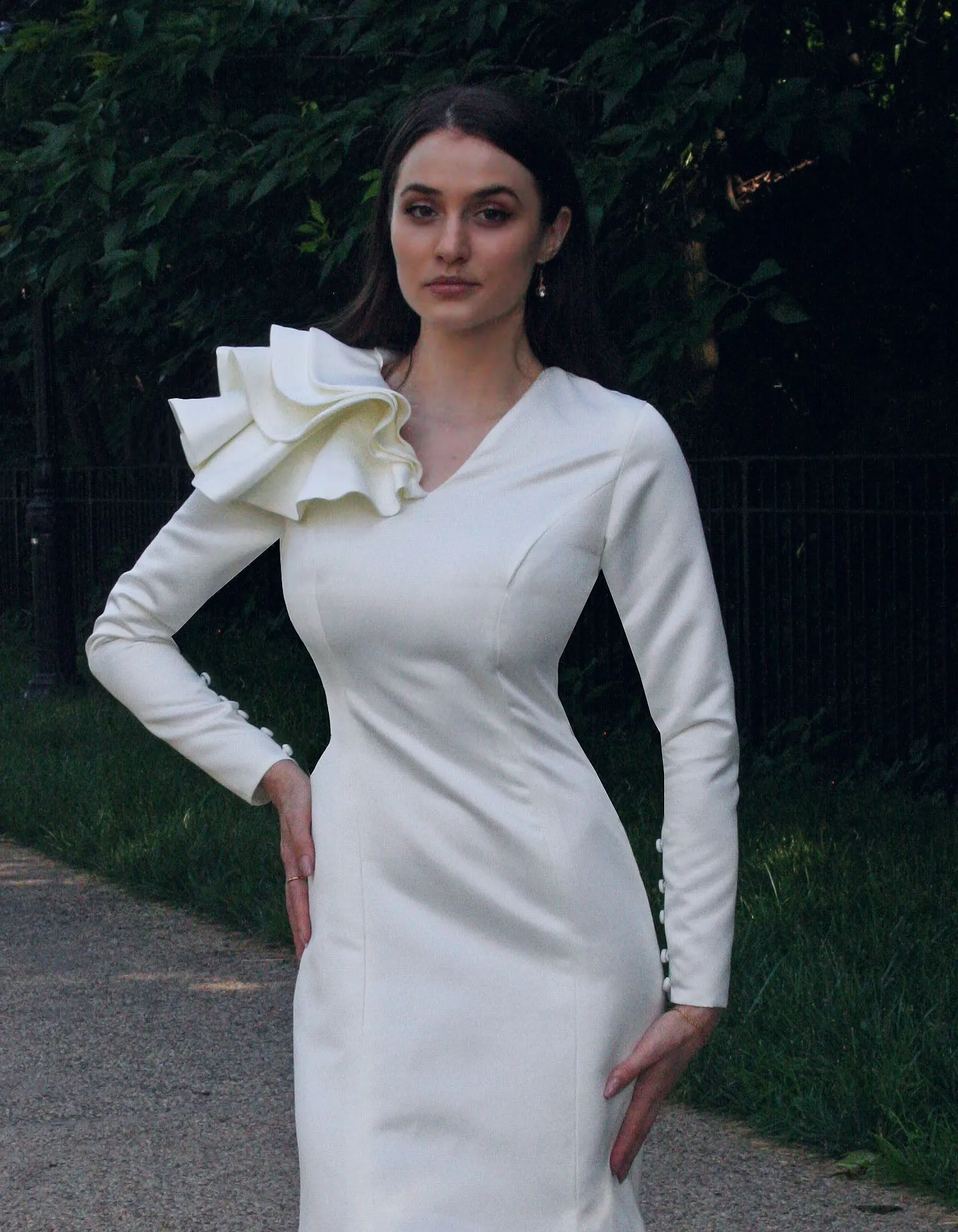 Honour Dusty Blue Long Sleeve Gown