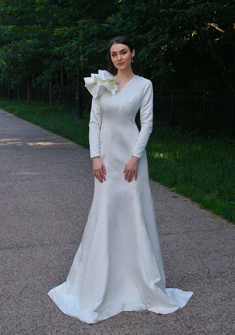 Honour Dusty Blue Long Sleeve Gown