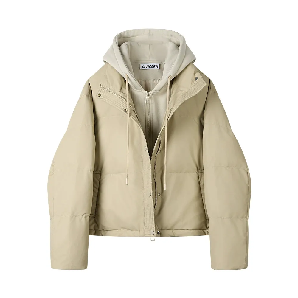 Hooded PU Leather Down Jacket