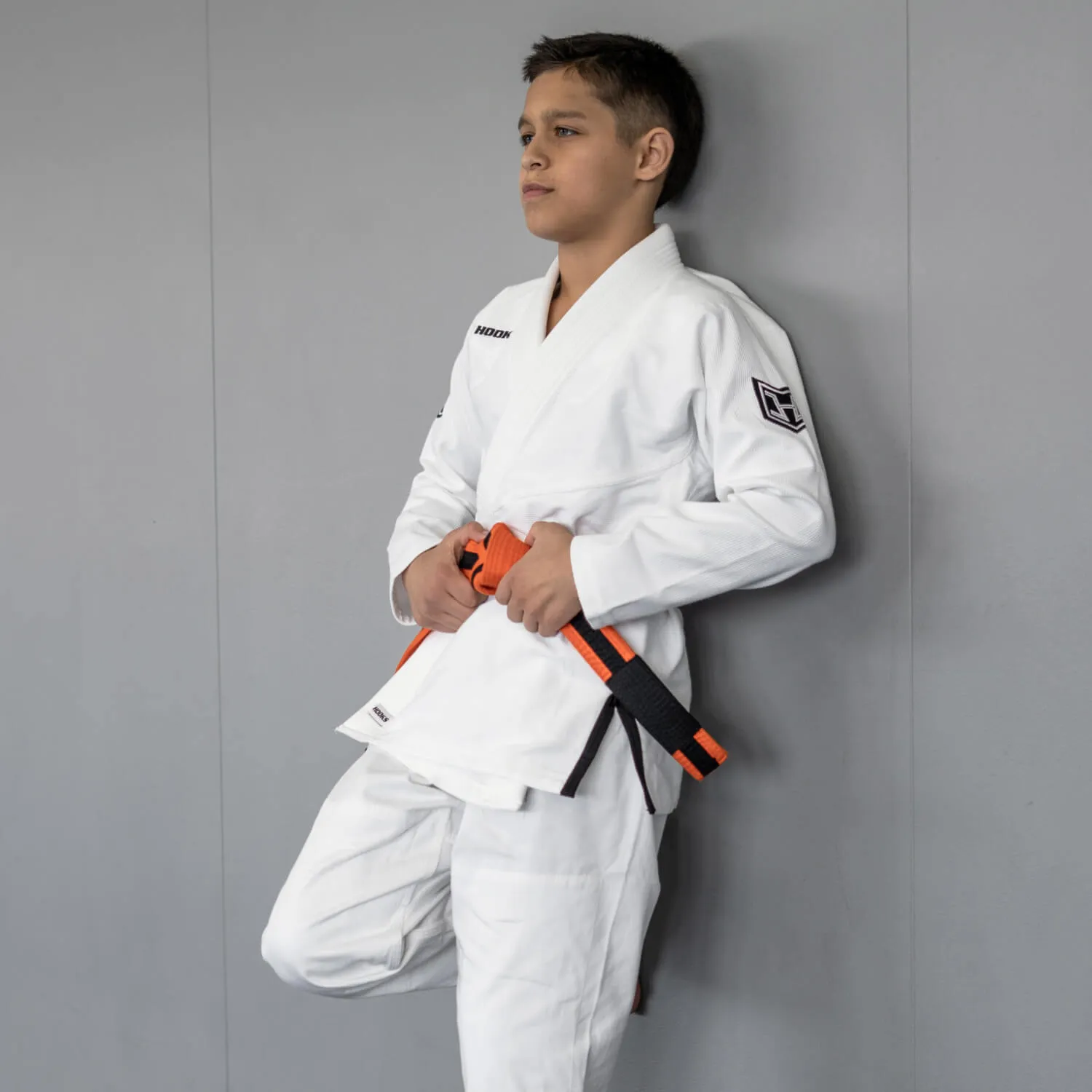 Hooks BJJ GI - Kids Prolight II - White with Black includes White Belt