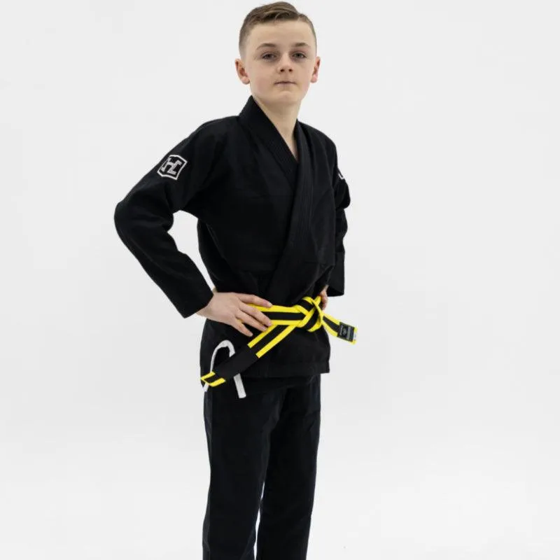 Hooks BJJ GI - Kids Prolight- Jet Black w/ White includes White Belt