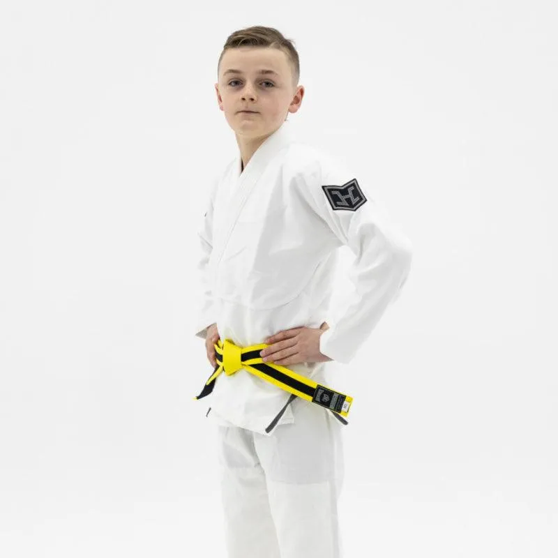 Hooks BJJ GI - Kids Prolight - White w/ Black & Gun Metal includes White Belt