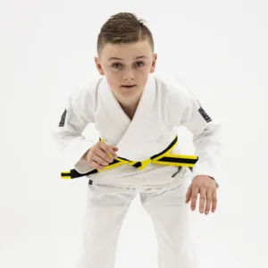 Hooks BJJ GI - Kids Prolight - White w/ Black & Gun Metal includes White Belt