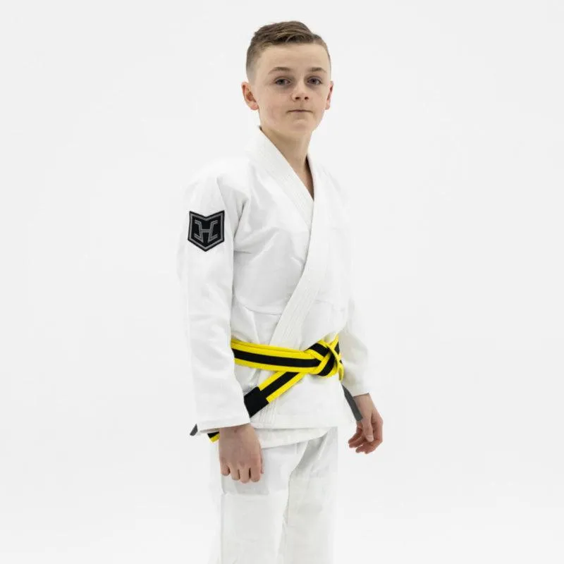Hooks BJJ GI - Kids Prolight - White w/ Black & Gun Metal includes White Belt