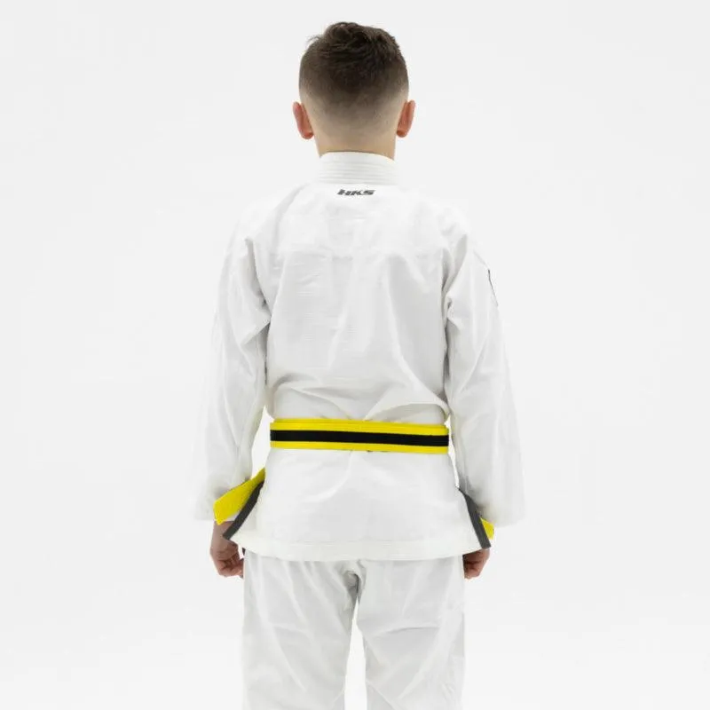 Hooks BJJ GI - Kids Prolight - White w/ Black & Gun Metal includes White Belt