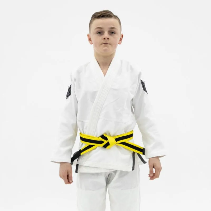 Hooks BJJ GI - Kids Prolight - White w/ Black & Gun Metal includes White Belt