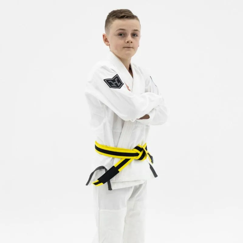 Hooks BJJ GI - Kids Prolight - White w/ Black & Gun Metal includes White Belt