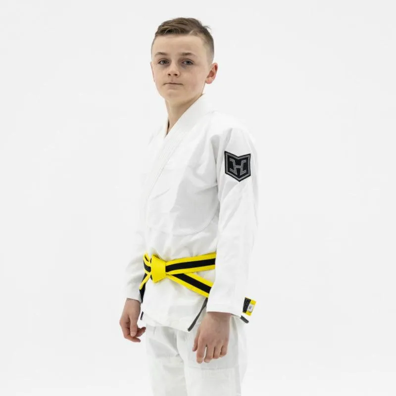 Hooks BJJ GI - Kids Prolight - White w/ Black & Gun Metal includes White Belt