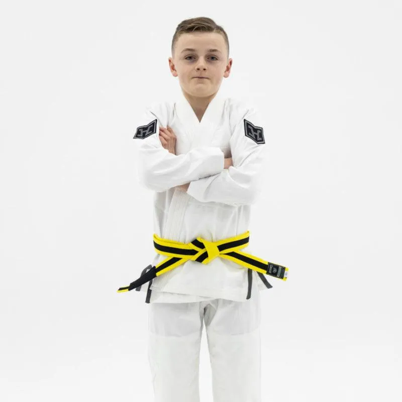 Hooks BJJ GI - Kids Prolight - White w/ Black & Gun Metal includes White Belt