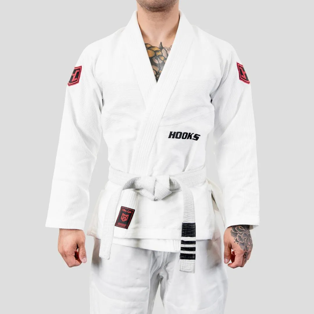 Hooks BJJ GI - Ultra Light - White w/ Black and Red