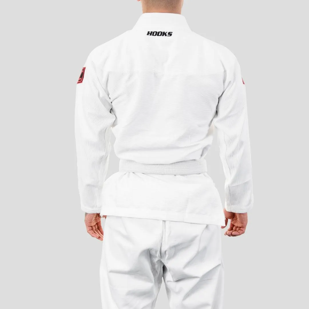 Hooks BJJ GI - Ultra Light - White w/ Black and Red