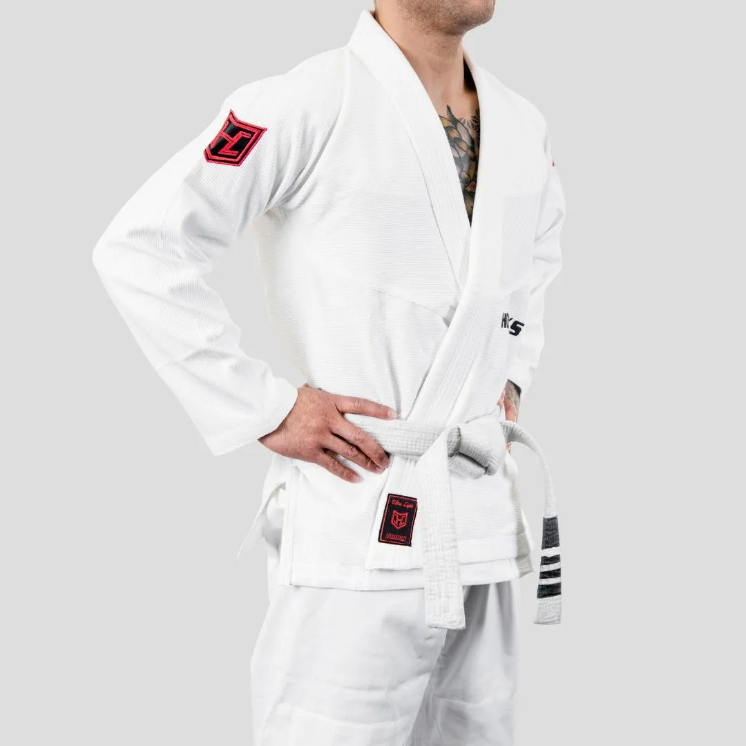 Hooks BJJ GI - Ultra Light - White w/ Black and Red
