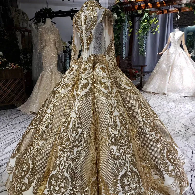 HTL707 Prom Dresses Luxury Muslim Full Golden Sexy Fashion Elegant Prom Evening Gown