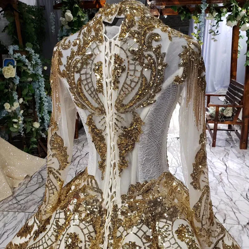 HTL707 Prom Dresses Luxury Muslim Full Golden Sexy Fashion Elegant Prom Evening Gown