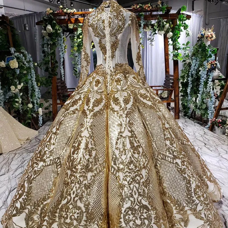 HTL707 Prom Dresses Luxury Muslim Full Golden Sexy Fashion Elegant Prom Evening Gown
