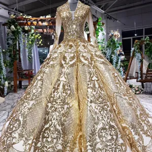HTL707 Prom Dresses Luxury Muslim Full Golden Sexy Fashion Elegant Prom Evening Gown