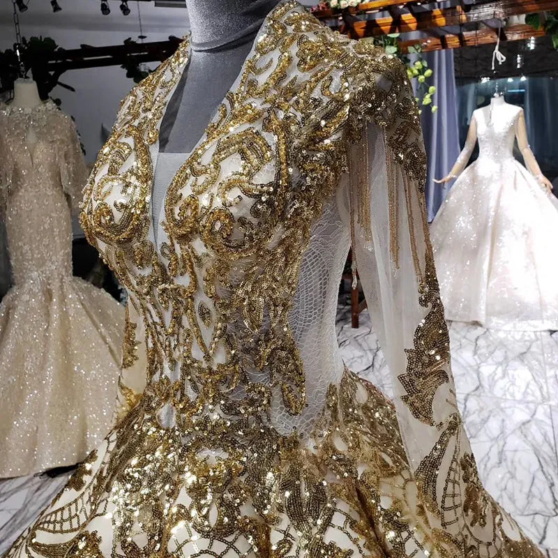 HTL707 Prom Dresses Luxury Muslim Full Golden Sexy Fashion Elegant Prom Evening Gown