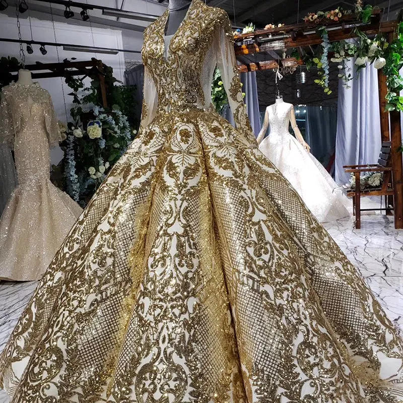 HTL707 Prom Dresses Luxury Muslim Full Golden Sexy Fashion Elegant Prom Evening Gown