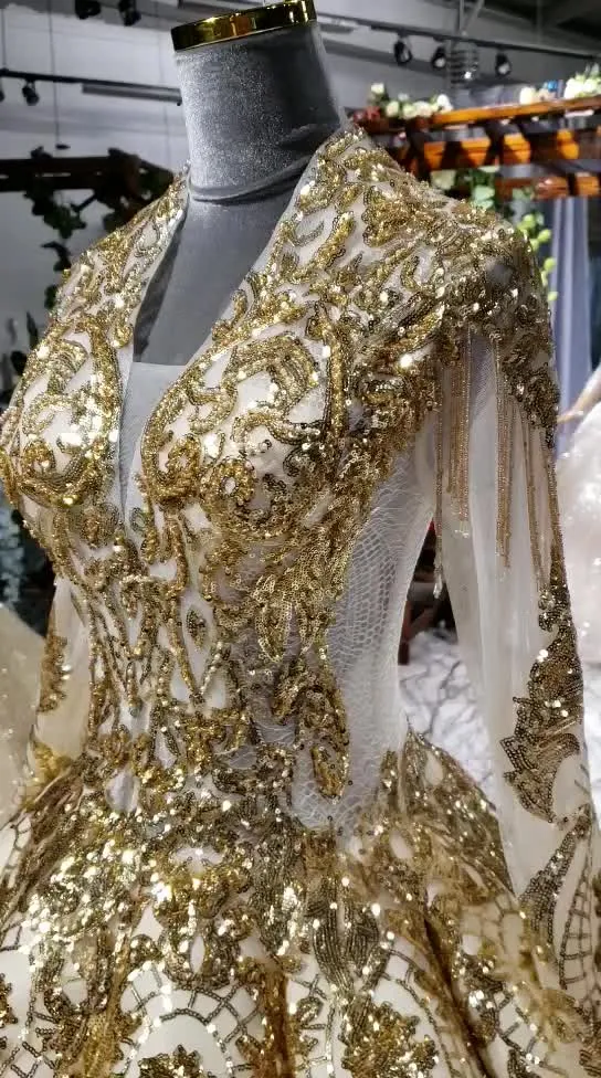 HTL707 Prom Dresses Luxury Muslim Full Golden Sexy Fashion Elegant Prom Evening Gown