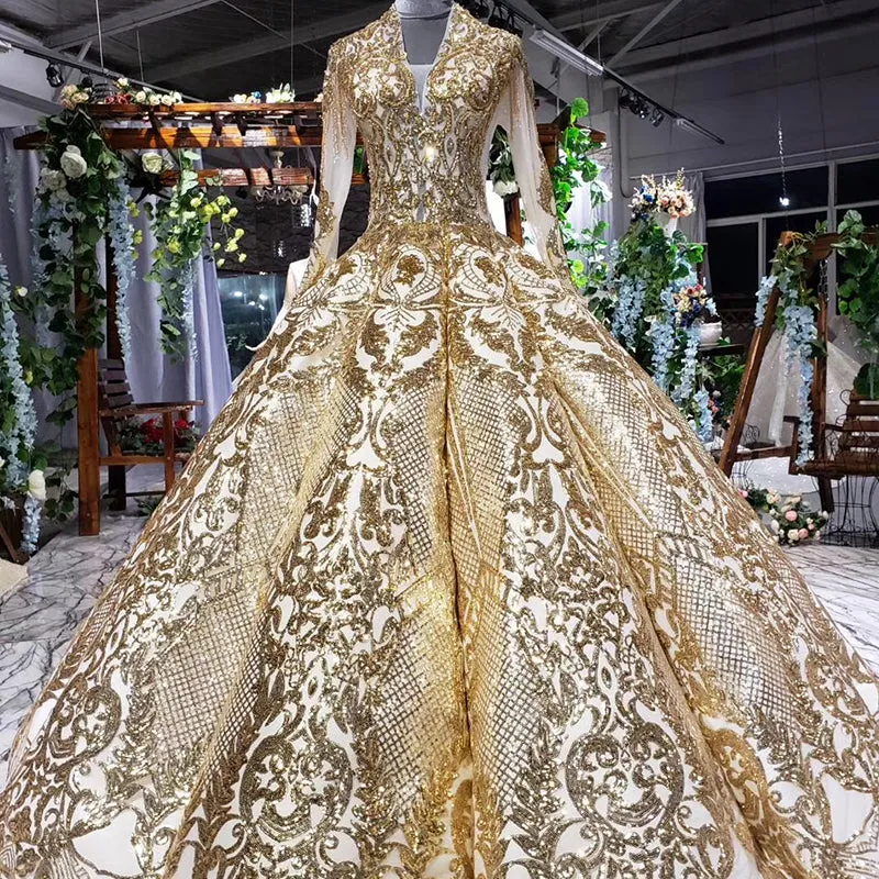 HTL707 Prom Dresses Luxury Muslim Full Golden Sexy Fashion Elegant Prom Evening Gown