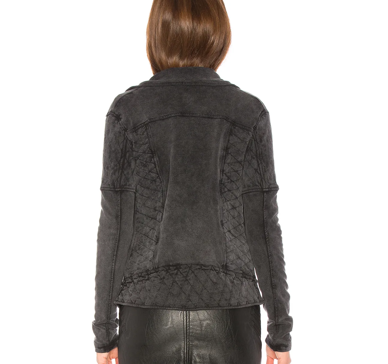 Indah Pizza Stonewash Zip Cotton Quilt Moto Jacket | Wolf | SALE