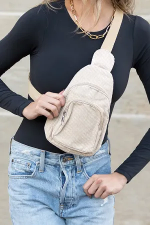 Ingrid Double Zip Corduroy Sling Bag