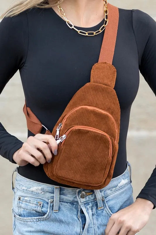 Ingrid Double Zip Corduroy Sling Bag