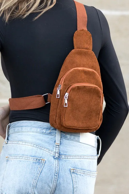 Ingrid Double Zip Corduroy Sling Bag
