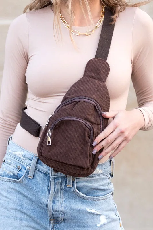 Ingrid Double Zip Corduroy Sling Bag