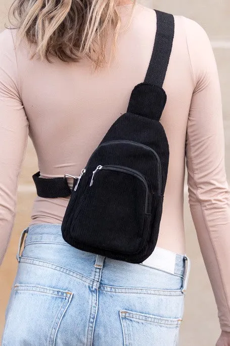 Ingrid Double Zip Corduroy Sling Bag