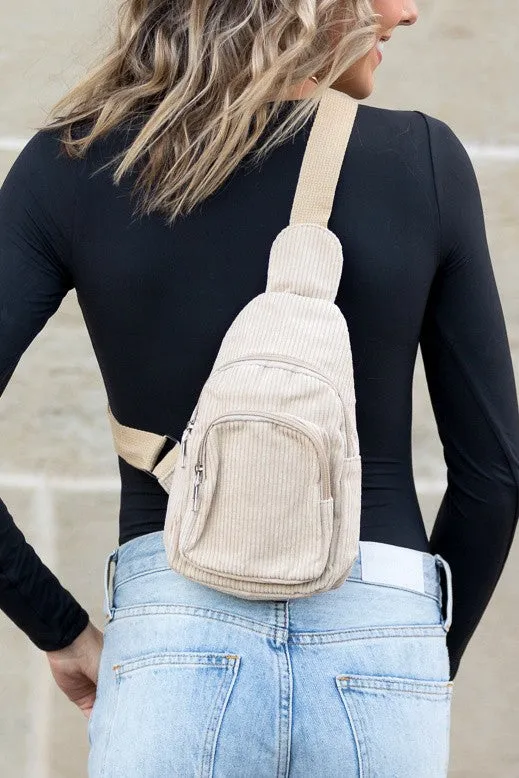 Ingrid Double Zip Corduroy Sling Bag