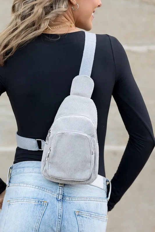 Ingrid Double Zip Corduroy Sling Bag
