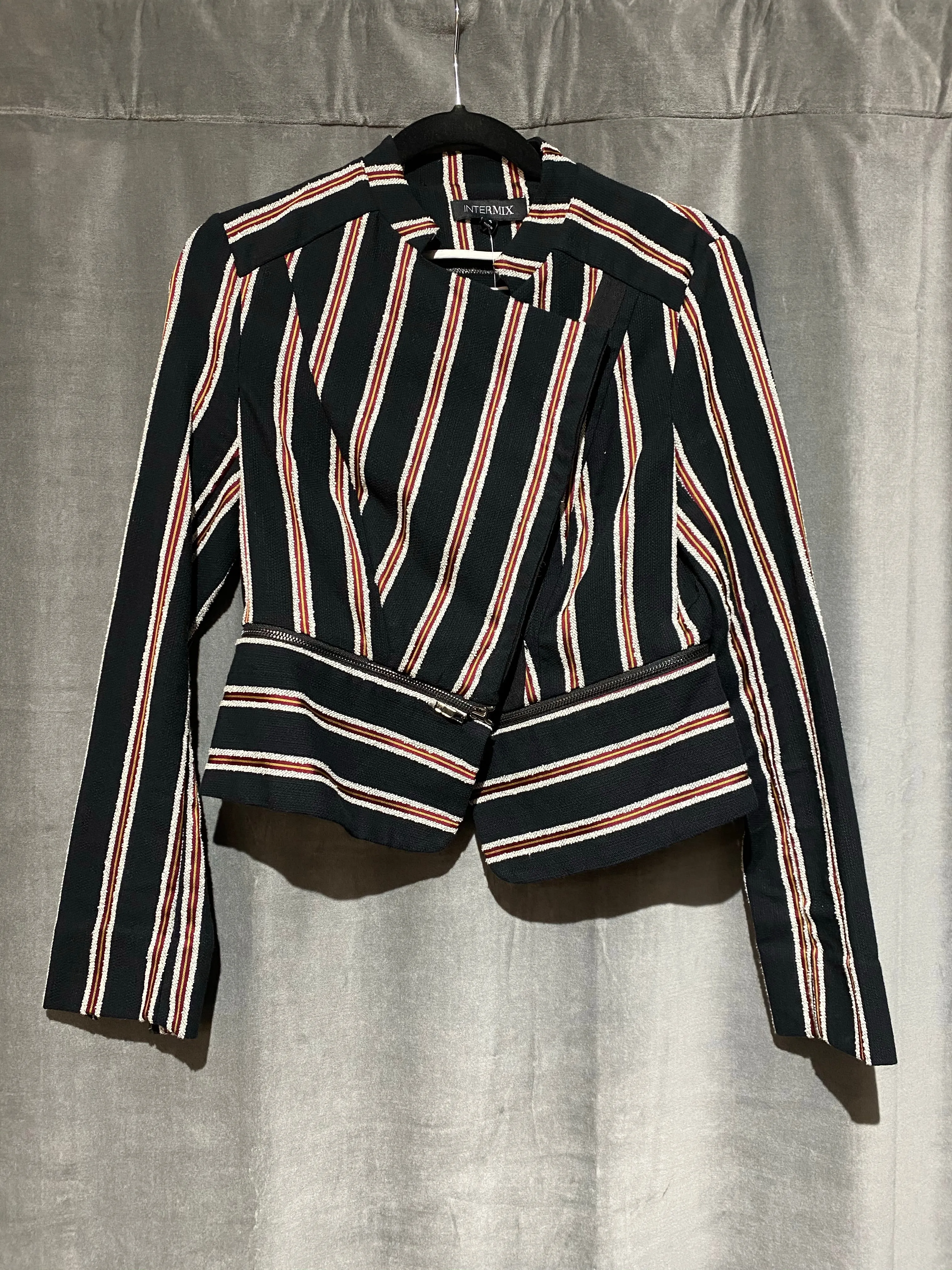 Intermix Cropped Striped Blazer with Zip Bottom Detail