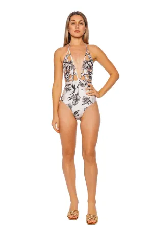 Iris Floral Embroidered One Piece Swimsuit